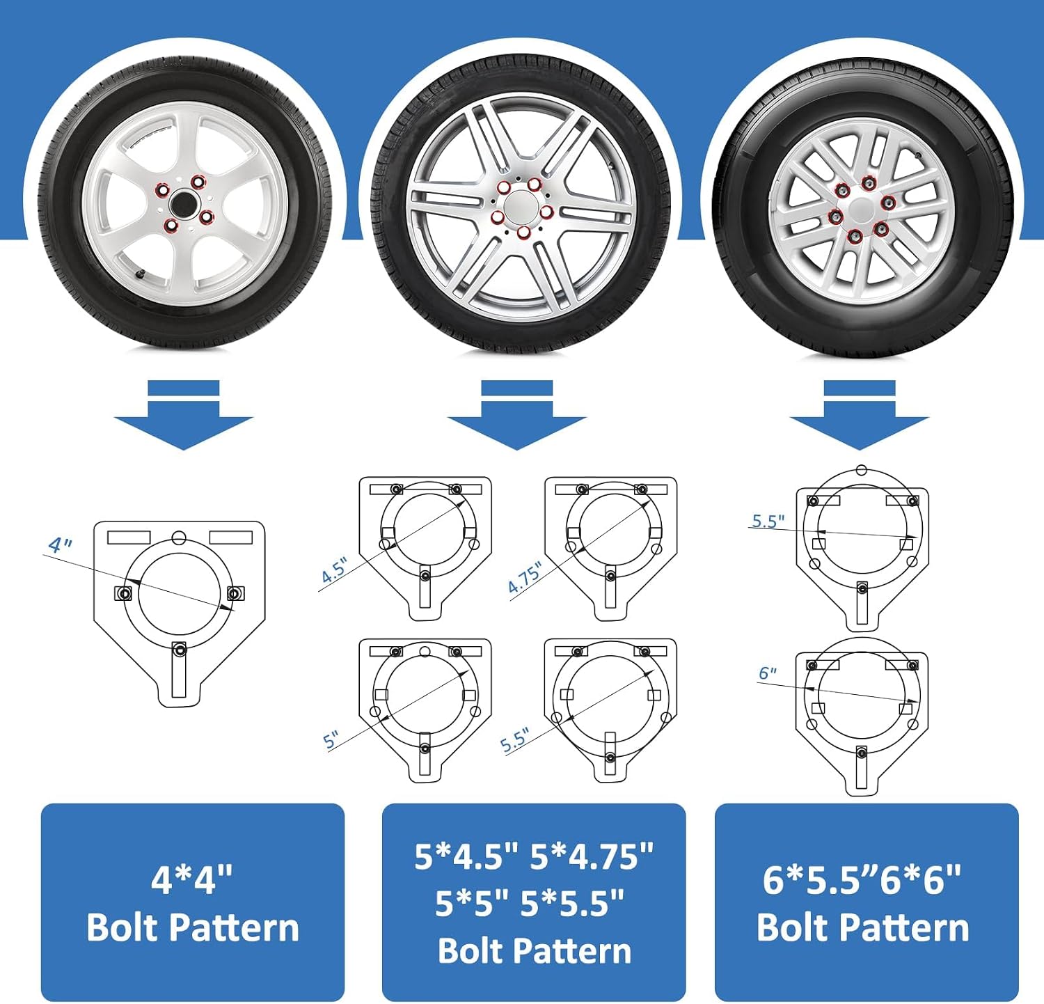 GADFISH Stainless Steel Spare Tire Carrier Mount, Elevated Folding 16.5 Inch Trailer Spare Tire Mount Holder，Fits 4/5/6 Lugs Trailer Wheels on 4"/4.5"/4.75"/5"/5.5" and 6" Bolt Patterns(Silver)