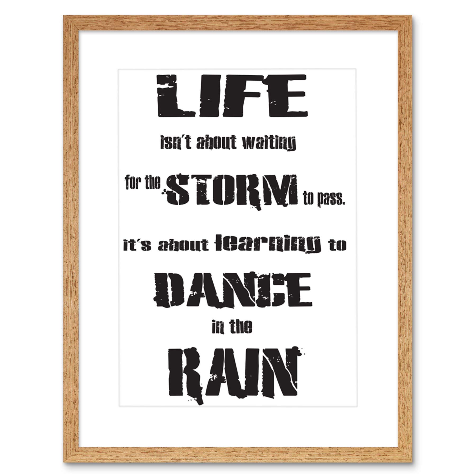 Wee Blue Coo Quote Motivation Typography Learn Dance In Rain White Framed Wall Art Print