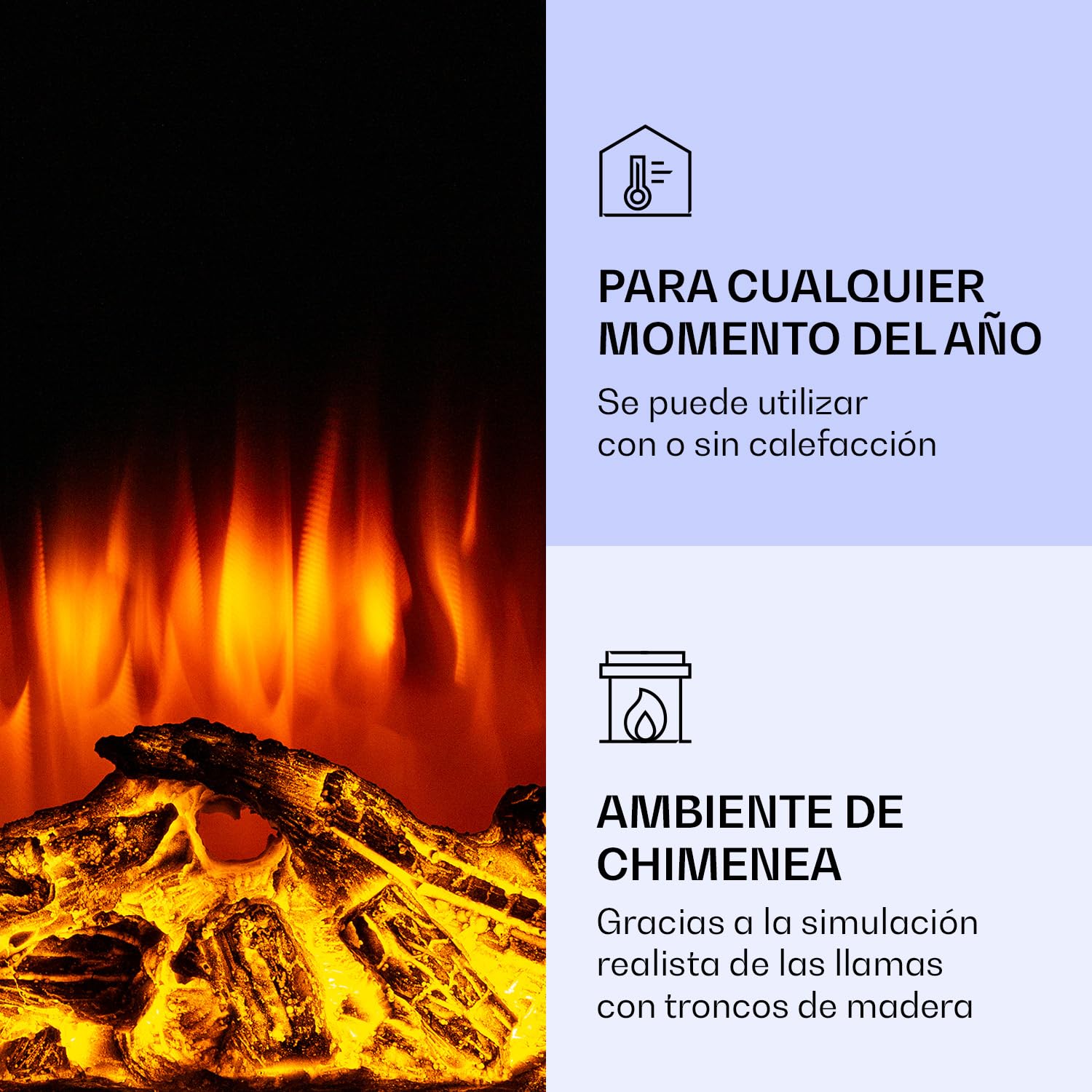 Klarstein Chimenea Electrica Pared, Estufa sin Leña de Interior, Chimeneas Electricas Decorativas 2000W, Llama LED, Chimenea Decorativa Falsa, Mando a Distancia, Temporizador y Termostato Ajustable