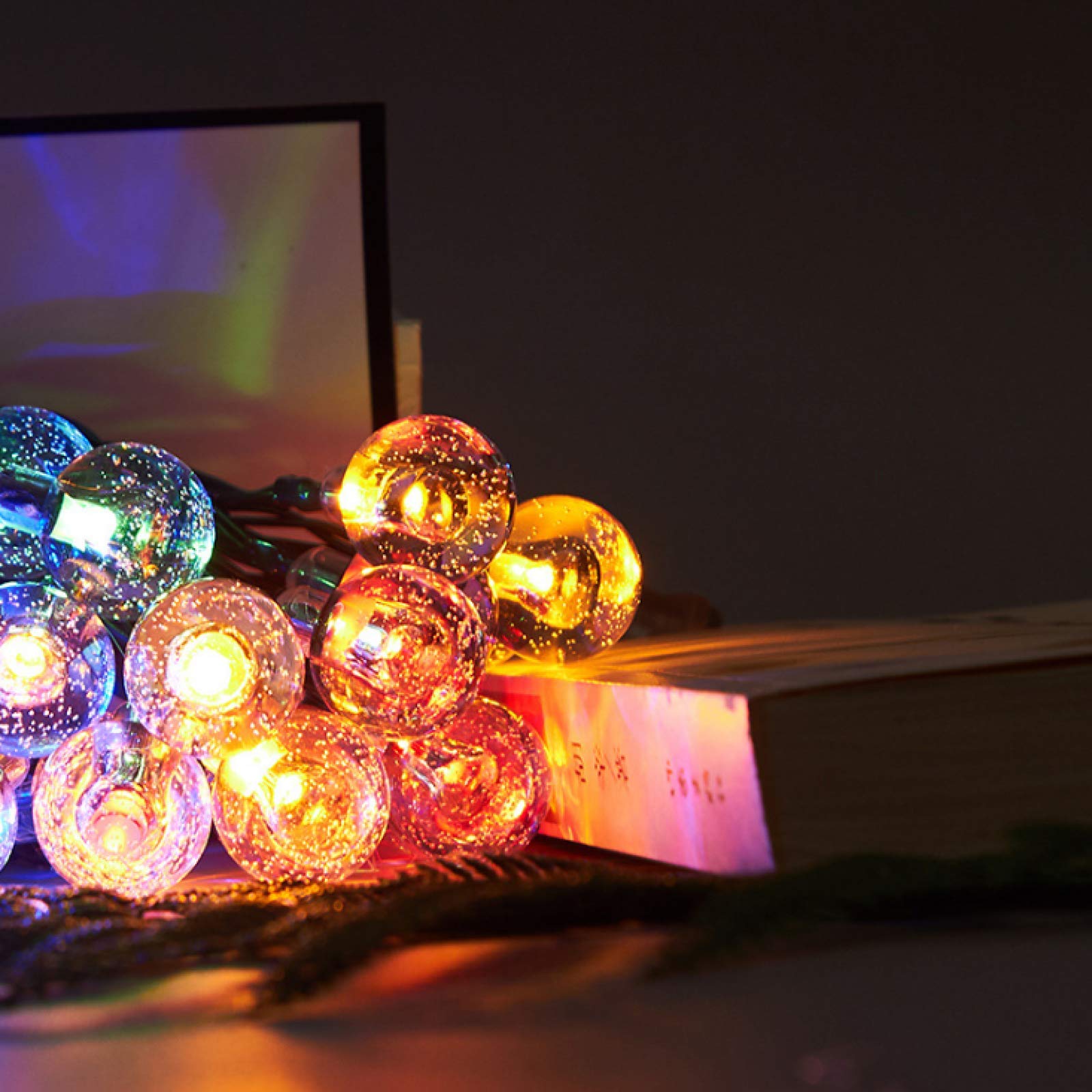 Światła łańcuchowe, LED na zewnątrz wewnątrz solarne 2,5 cm światło zewnętrzne 9,5 m 50 LED (2 funkcje) ogród dziedziniec balkon dekoracyjne sferyczne łańcuch świetlny A