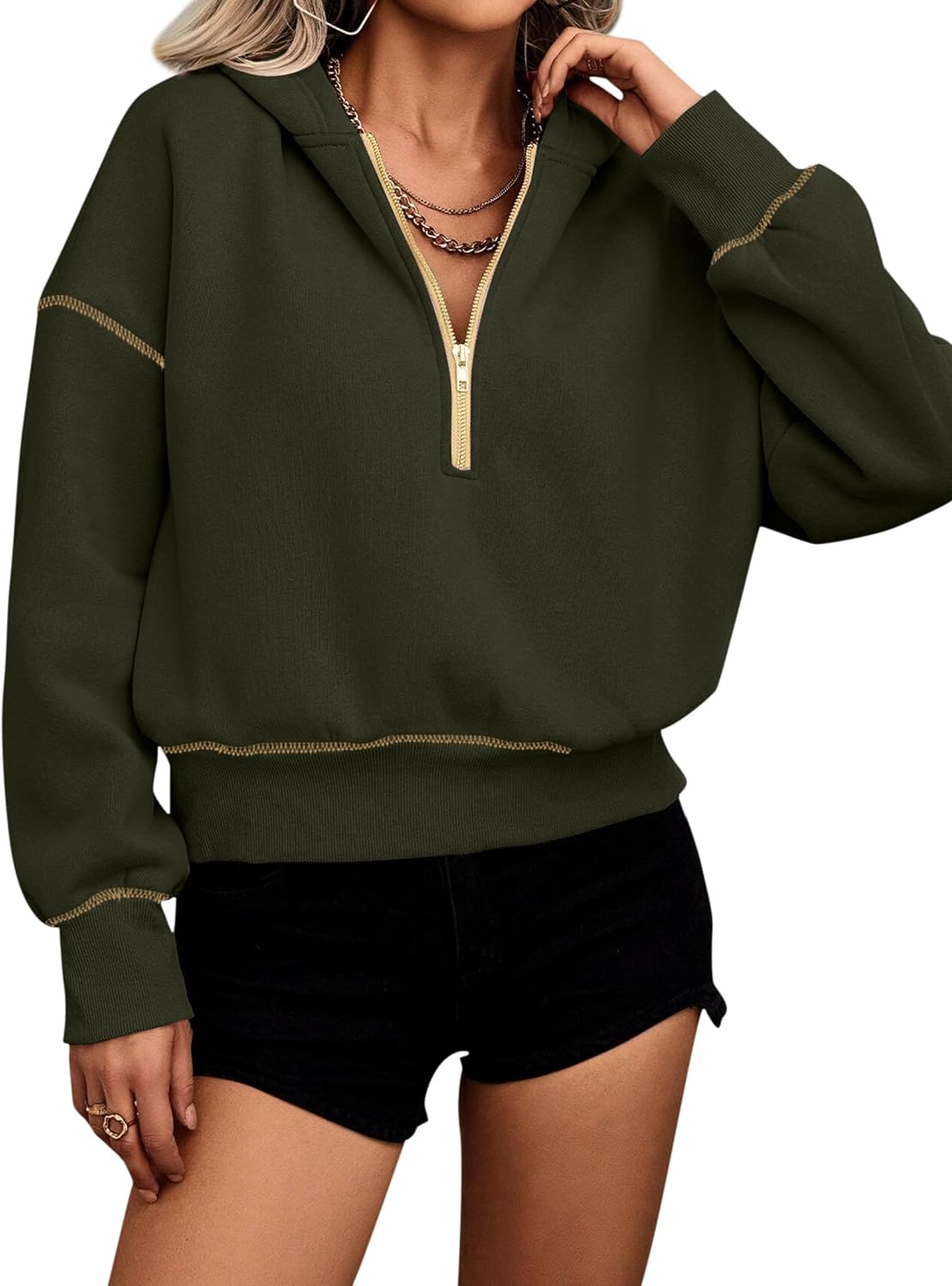 Hilinker Womens Half Zip Pullover Hoodies Cute Cropped Sweatshirts Long Sleeve Crop Tops - Image 4