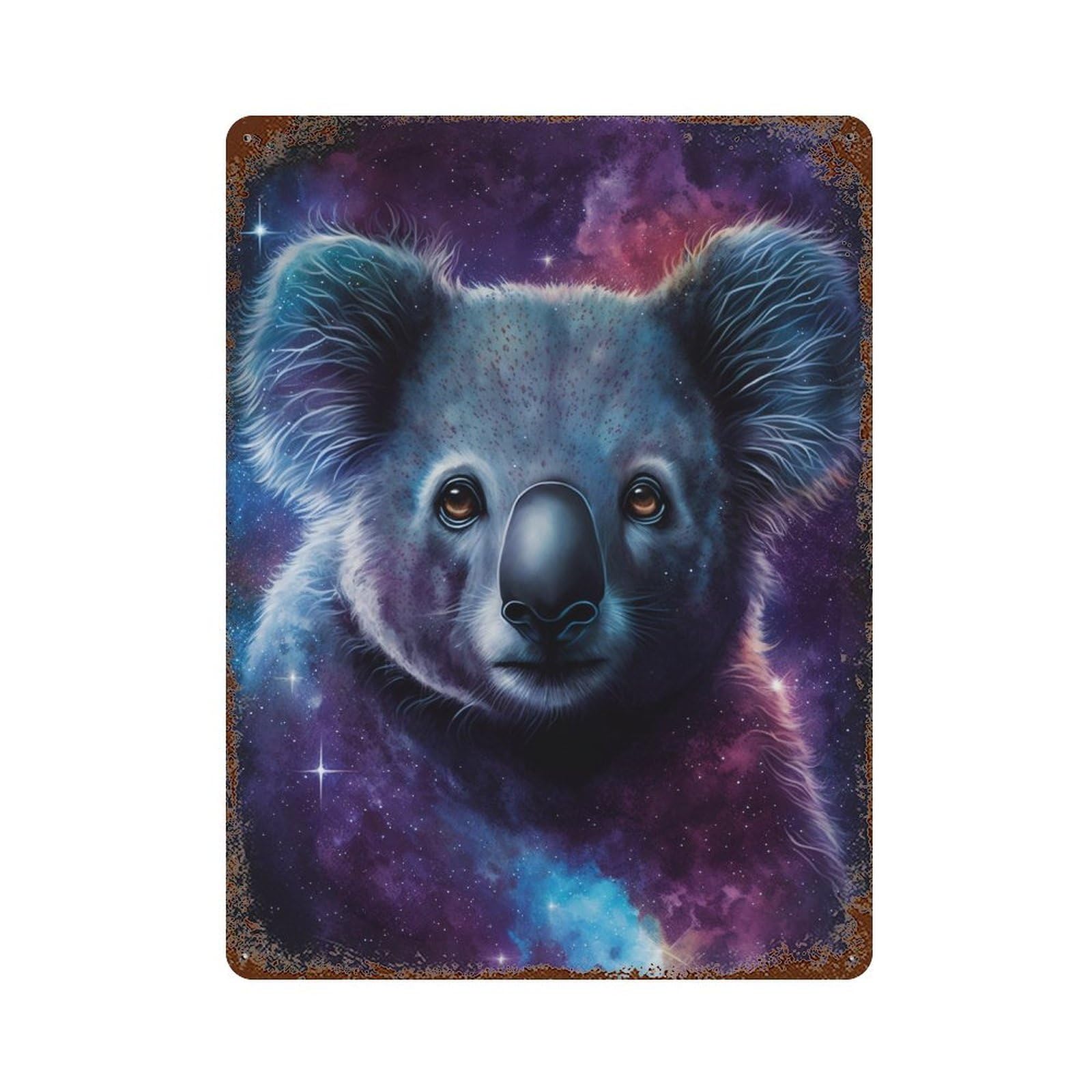 Cosmic Koala Art Print-15 Rust Effect Tin Sign 15.7"x11.8", Vintage Wall Decor for Bistro, Counter And Cafe Decor