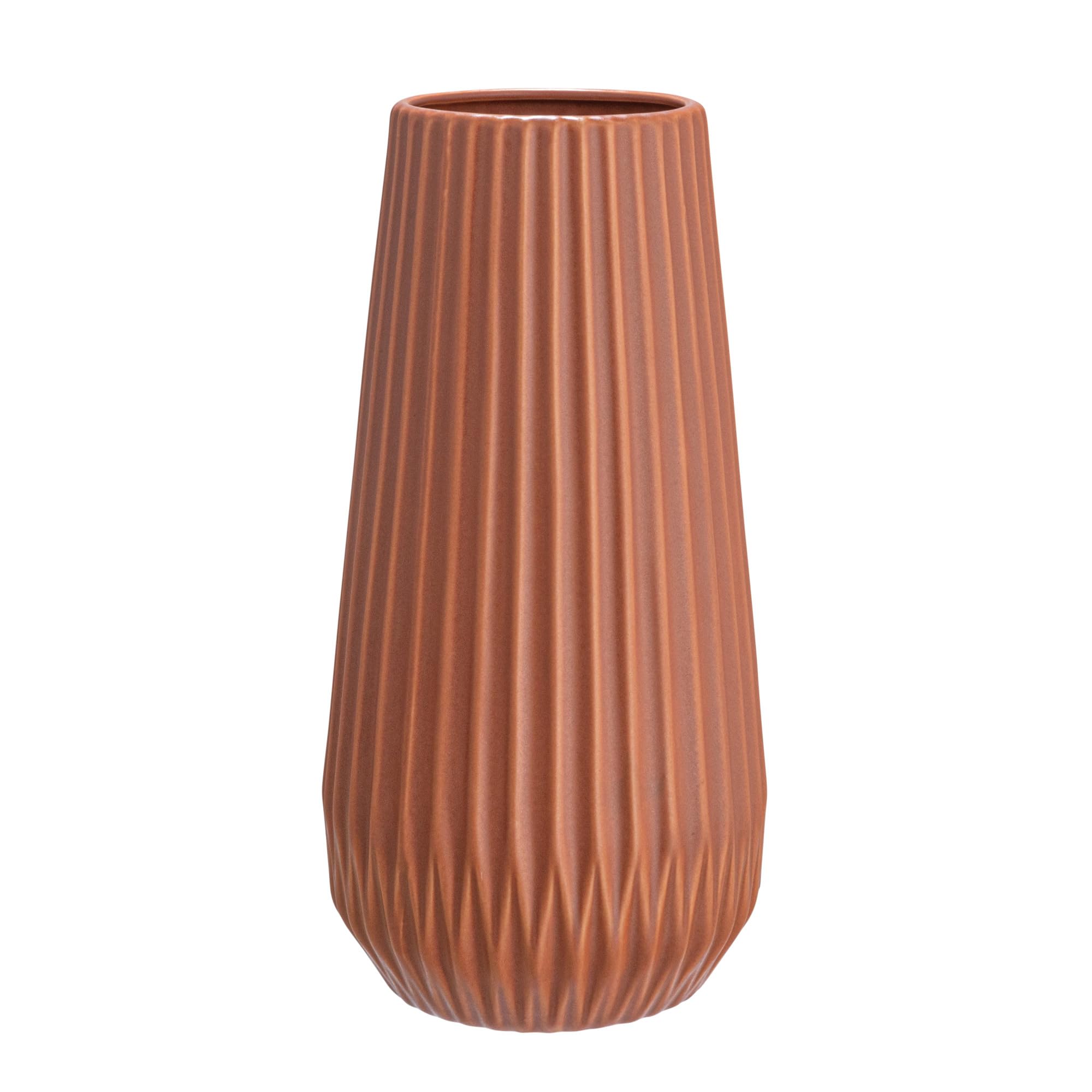 Bloomingville Vase Aus Steinzeug – Rund, Mit Faltendesign, Matt Schwarz, 29,2 Cm Hoch