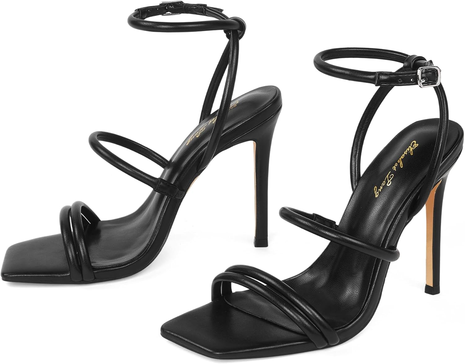 Elisabet Tang 4 inch Stylish Ankle Strap Stiletto Sandals for Women - Sexy Square Open toe Gladiator High Heels for Party Commuting Daily use - Image 5