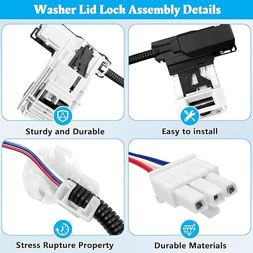 Miniatura 3 de W11307244 W10682535 Reemplazo de cerradura de tapa de lavadora para Whirlpool Maytag Amana Kenmore Series 110 200 500 Roper WTW5000DW1 RTW4516FW2