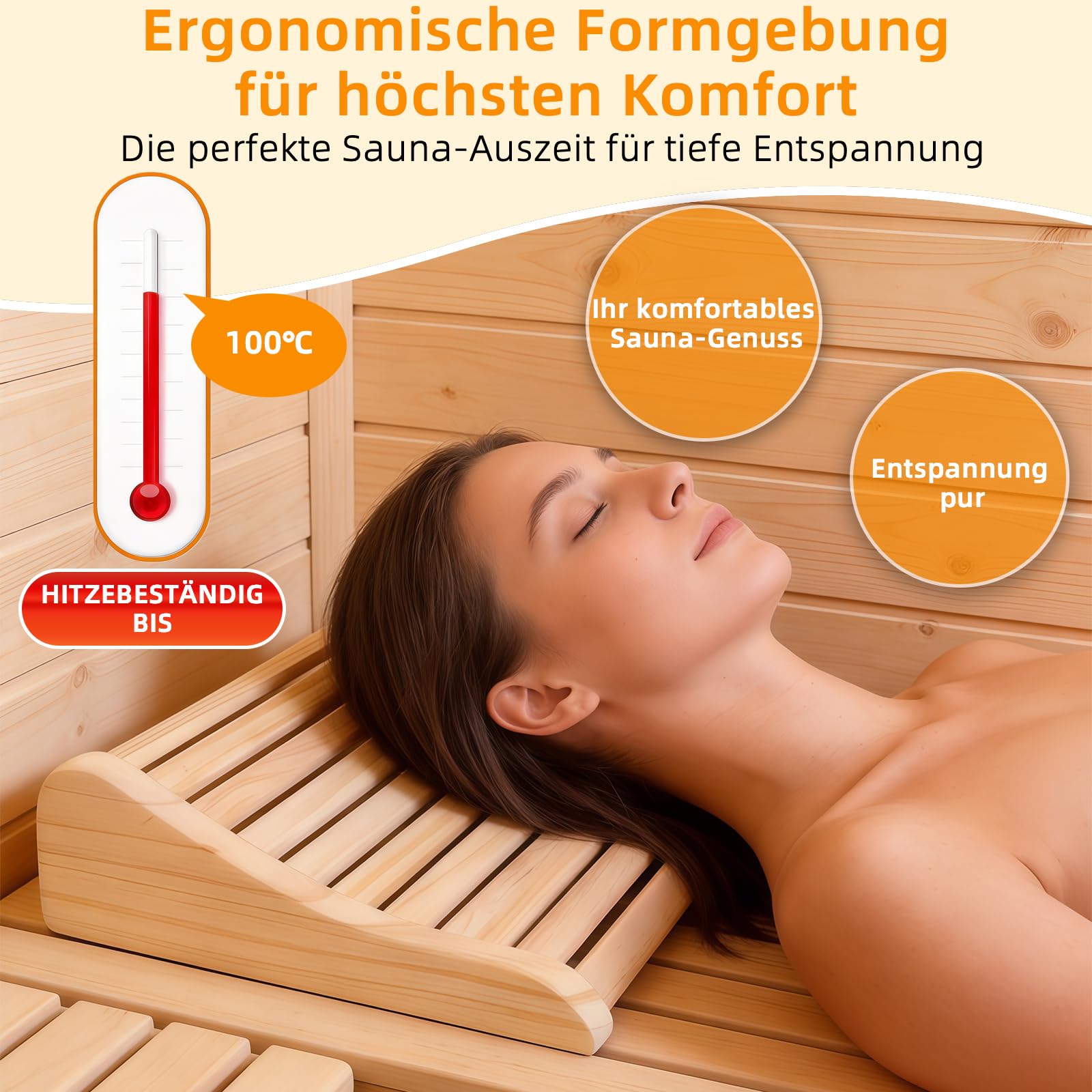 2 Stück Sauna Kopfstütze Holz, Ergonomische Saunakopfstütze Holz, Kopfstütze Sauna Holz für Sauna mit Luftzirkulation & Rutschfester Basis, Für alle Saunatypen inkl. Infrarotkabine & Dampfbad