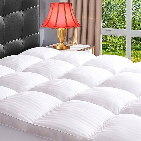 Amazon Com Elemuse King Cooling Mattress Topper Extra Thick Mattress Pad Plush Soft Pillowtop With Elastic Deep Pocket Overfilled Down Alternative Filling Hotel Feeling Home Kitchen