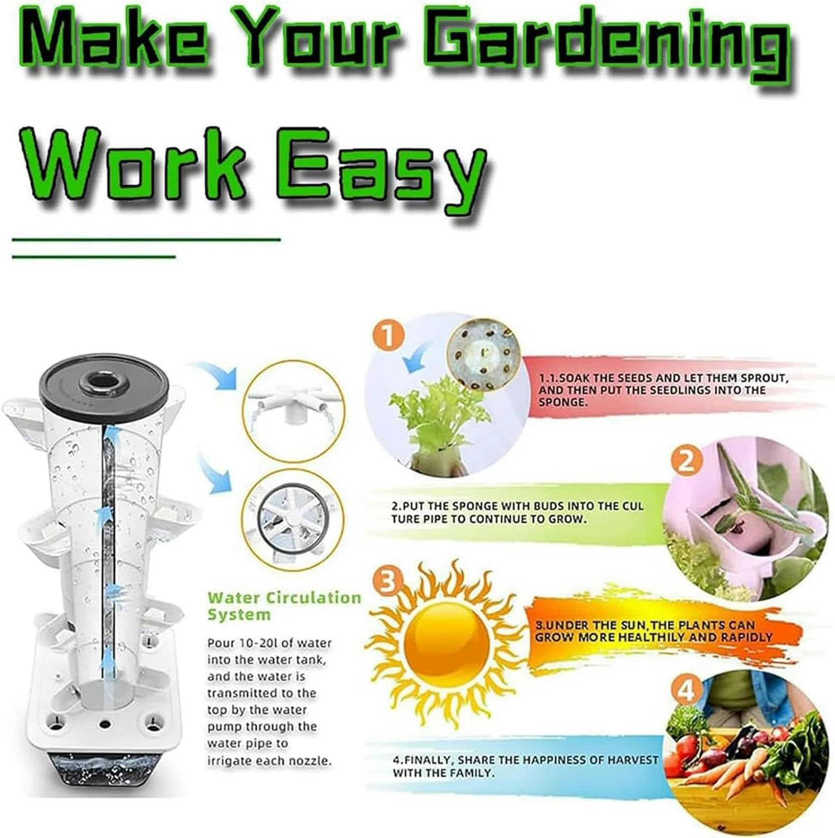 Cultivo hidropónico, Torre hidropónica de 15/20/25/30 cápsulas, Kit de Cultivo aeropónico, plantación de acuaponía, Frutas y Verduras de 30 Agujeros