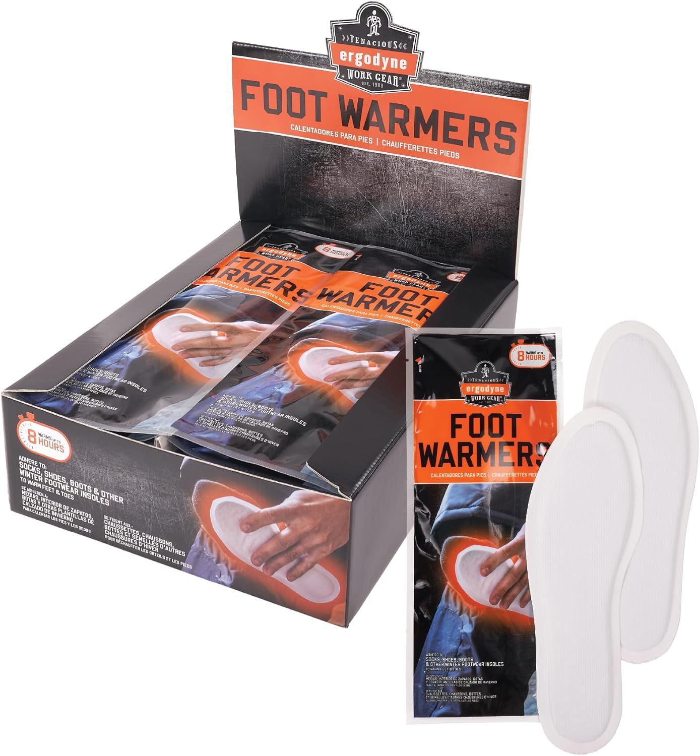 Ergodyne Unisex Adult Insole Foot Warmer Packs - 20-Pack, White, Case US