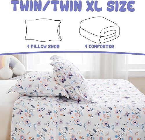 Miniatura 9 de Yibeizi Pink Bunny - Juego de edredón infantil para niñas, tamaño individual, lindo juego de ropa de cama acolchado reversible con estampado de