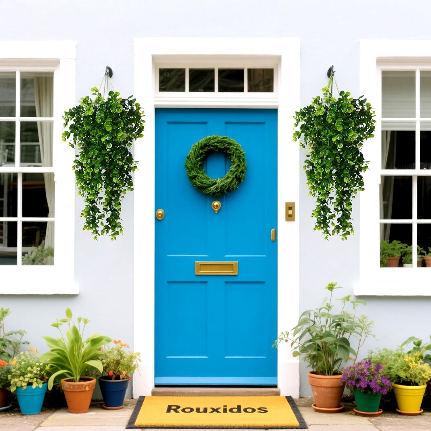 2 Pcs Artificial Hanging Plants Faux Eucalyptus Vine Plant UV Resistant Outdoor Plants for Indoor Outdoor Yard Wedding Terrace Porch Decoration - Image 2