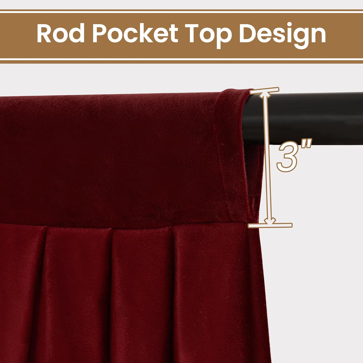 Velvet Curtain Valance, Soft Touch Rod Pocket Valance Curtains with Tassels Perfect for Kitchen and Living Room（Red Wine, 39inch Width）