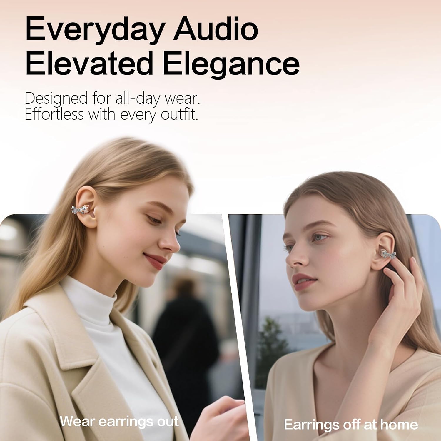 2026 Open Ear Clip On Earbuds with Detachable Butterfly Earrings, Bluetooth 6.0 Wireless Headphones for Women, 50H Playtime, Lightweight & Pain-Free Fit for Small Ears, IPX6，Great Gift