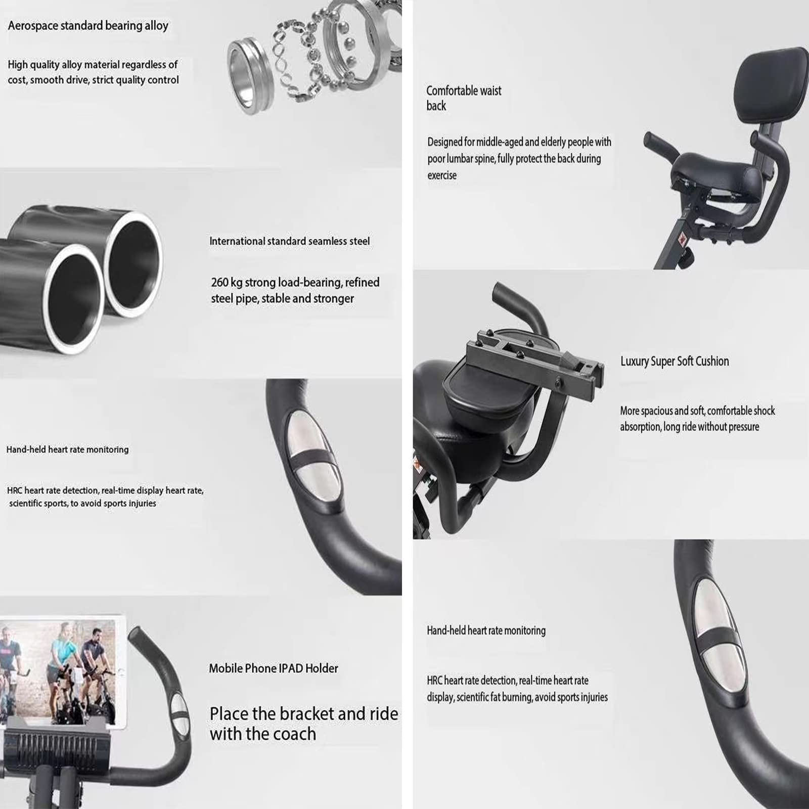 Rower treningowy, Jazda na rowerze w domu, Monitor pracy serca, Sterowany magnetycznie składany kryty rower spinningowy, Rower treningowy dla seniorów, Dorośli (black)