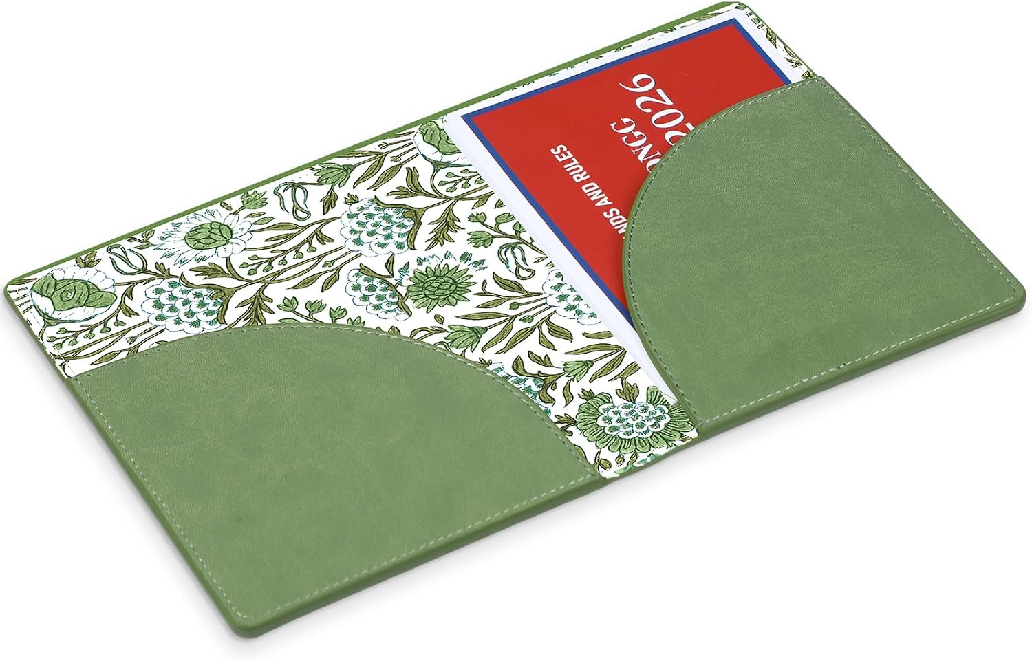 AmazingSpark Mahjong Card Sleeve, 11.25 x 7 Inches Large Folio Holder with Elegant Floral Print Lining for Mahjong Scorecard Cards Protective Cover Mah Jong Accessories(Green,Block Print)