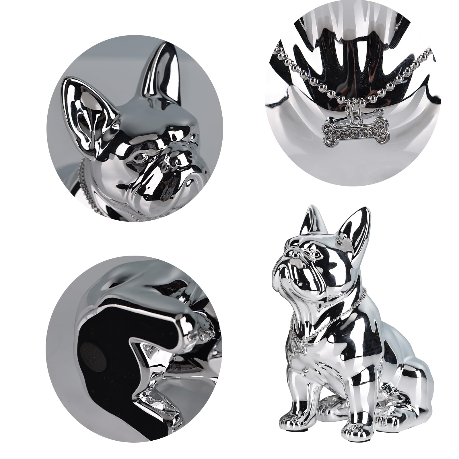 XYQXYQFrench Bulldog Statue,Silvery Pug Resin Sitting Dog Statue, English Bulldog Home Decoration Sculpture - Image 3