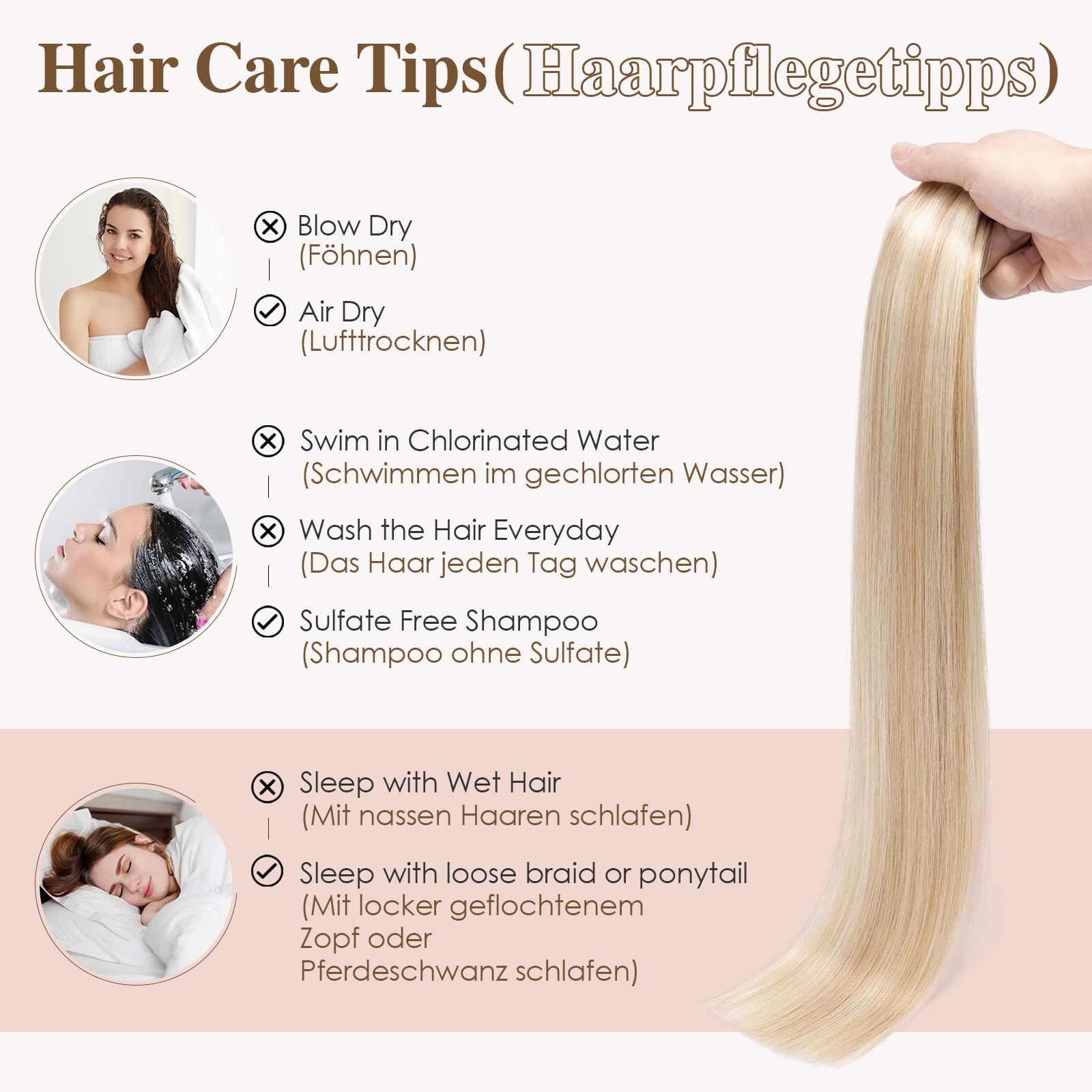 TESS Tape in Hair Extensions Human Hair 10 PCS #18P613 Ash Blonde & Bleach Blonde - Image 2