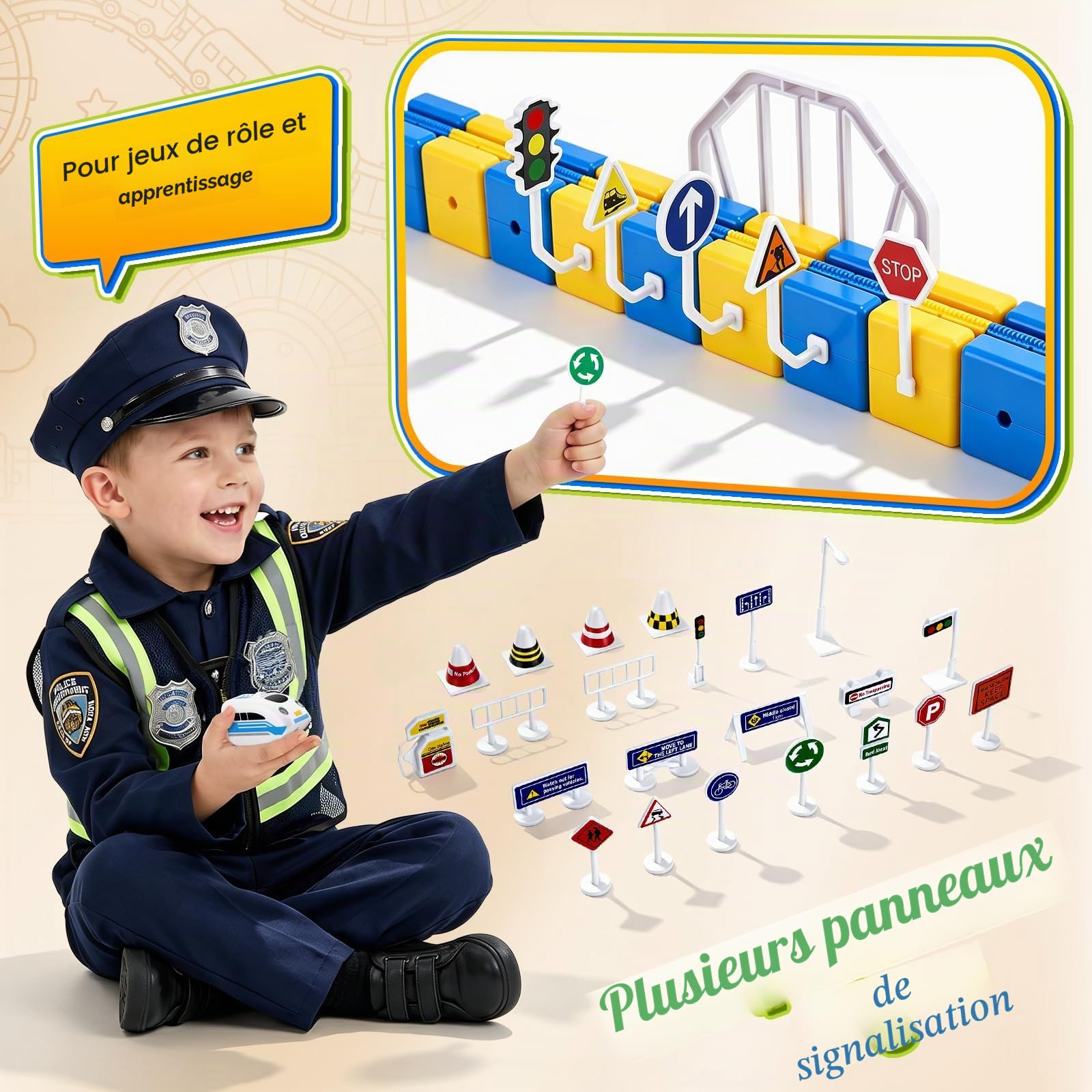 225 Pièces Train Électrique Klick-rail Avec 2 Petits Trains Circuit Flexible, DIY Cube Track Block Train avec Parcours 3D Defiant la Gravité, Chemin de Fer & Magic Rail Block,Cadeau Jouet pour Enfants