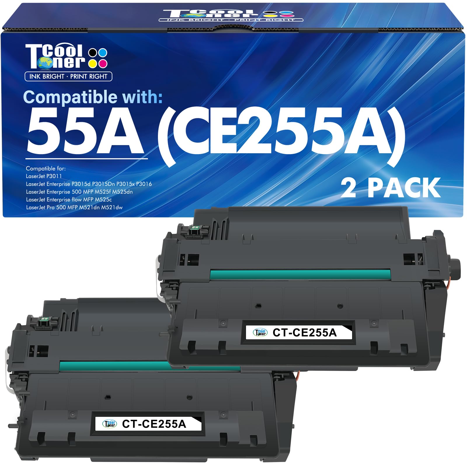 55A CE255A Black Toner Cartridge for HP P3015 55X CE255X M521dn 2-Pack | Compatible for HP CE255A 55A LaserJet P3015 for P3011 P3015d P3015x P3015dn P3016 Pro 500 MFP M521dn M521dw M521 Printer