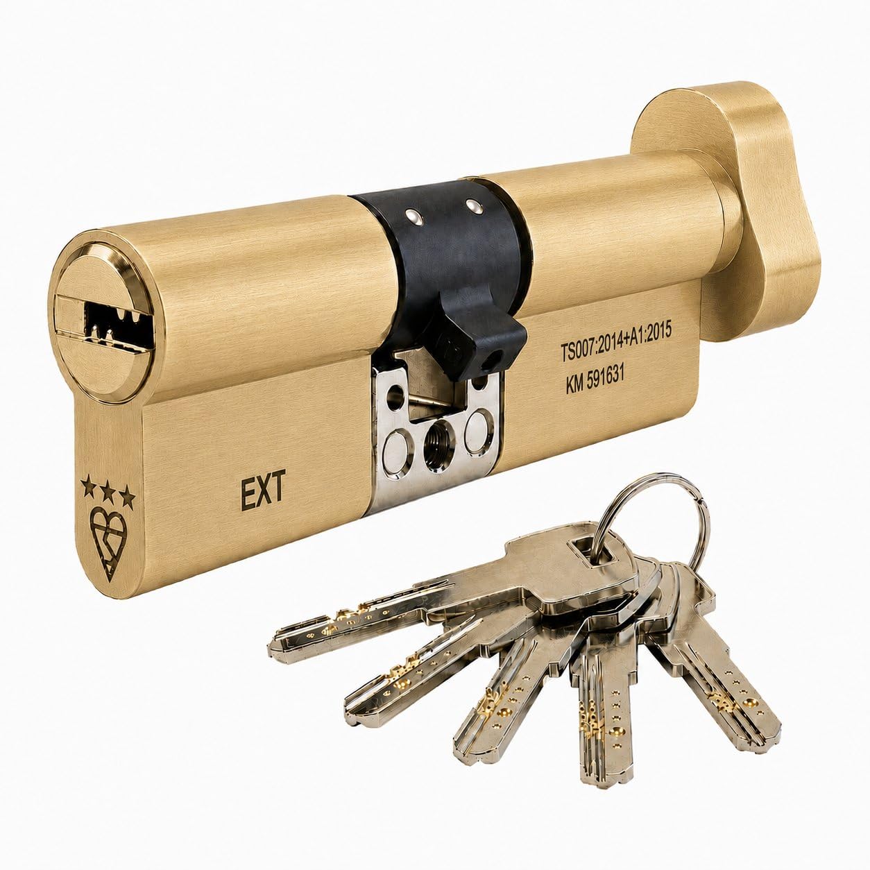 IRONWORX® Spectre Brass 60mm (Turn) / 40mm (Key) (100mm) Maximum-Security Police Approved TS007 BSI 3 Star Euro Cylinder Door Lock with Escape Thumb Turn Function, Includes 5X Keys