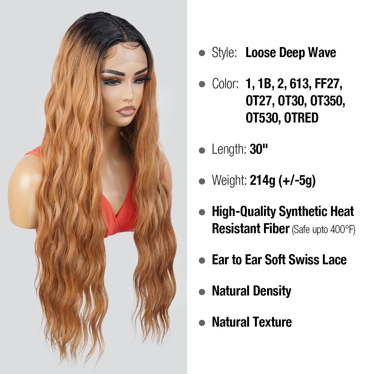 Swiss Lace Deep Part. Curling Iron Safe up to 400 Beshe Synthetic HD Invisible Deep Part Lace Wig LLDP-SMILE  main image 2