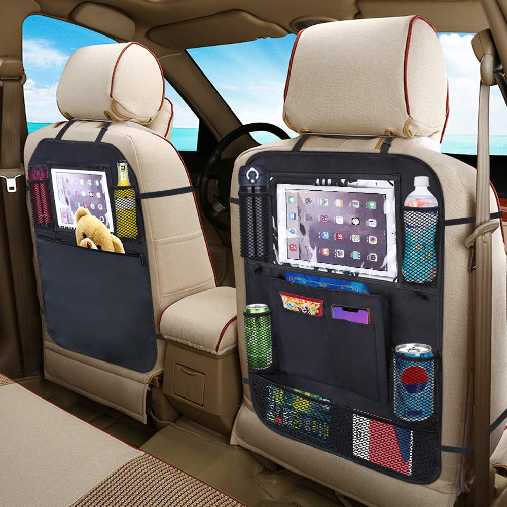 URAQT Organizadores para Coche, 2 Pack Organizadores para Asientos de Coches, Asiento Trasero a Prueba de Agua Cubiertas para Coches con Sostenedor de Tablet-bolsillo de Pantalla Táctil