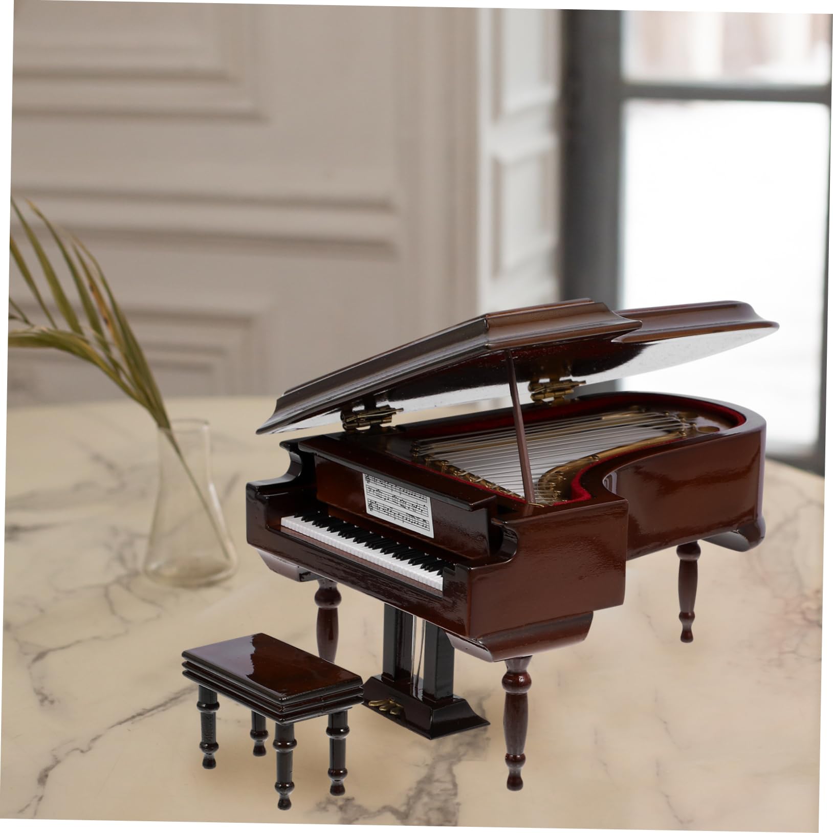 Vaguelly Caja Musical Portátil con Forma de Piano de Escritorio en Madera y Metal, Adorno Práctico y Elegante para Regalo de Cumpleaños