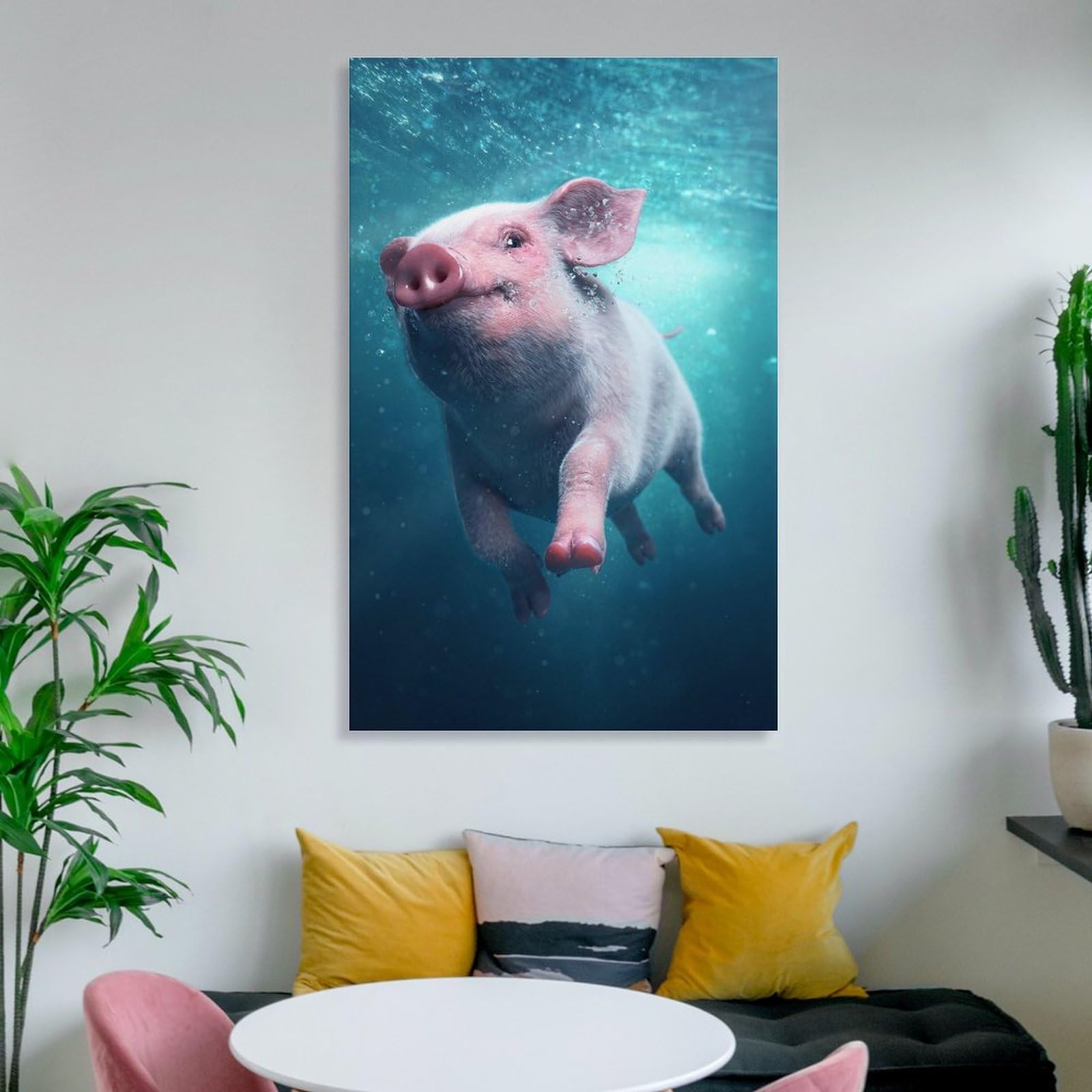 Amazon.co.jp: 絵画 水中を泳ぐ子豚インテリア 絵画 超リアルな動物