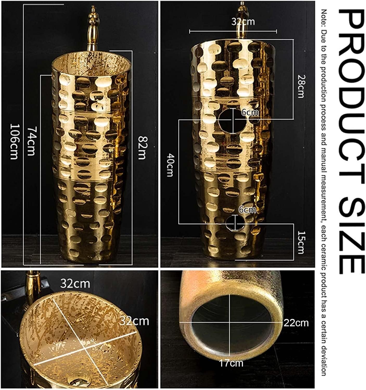 Freestanding Pedestal Sink Hotel Art Basin, Bathroom Ceramics Modern Style Deco with Hard and Easy to Clean Floor Standing Basin Unit, Waterproof Rustproof