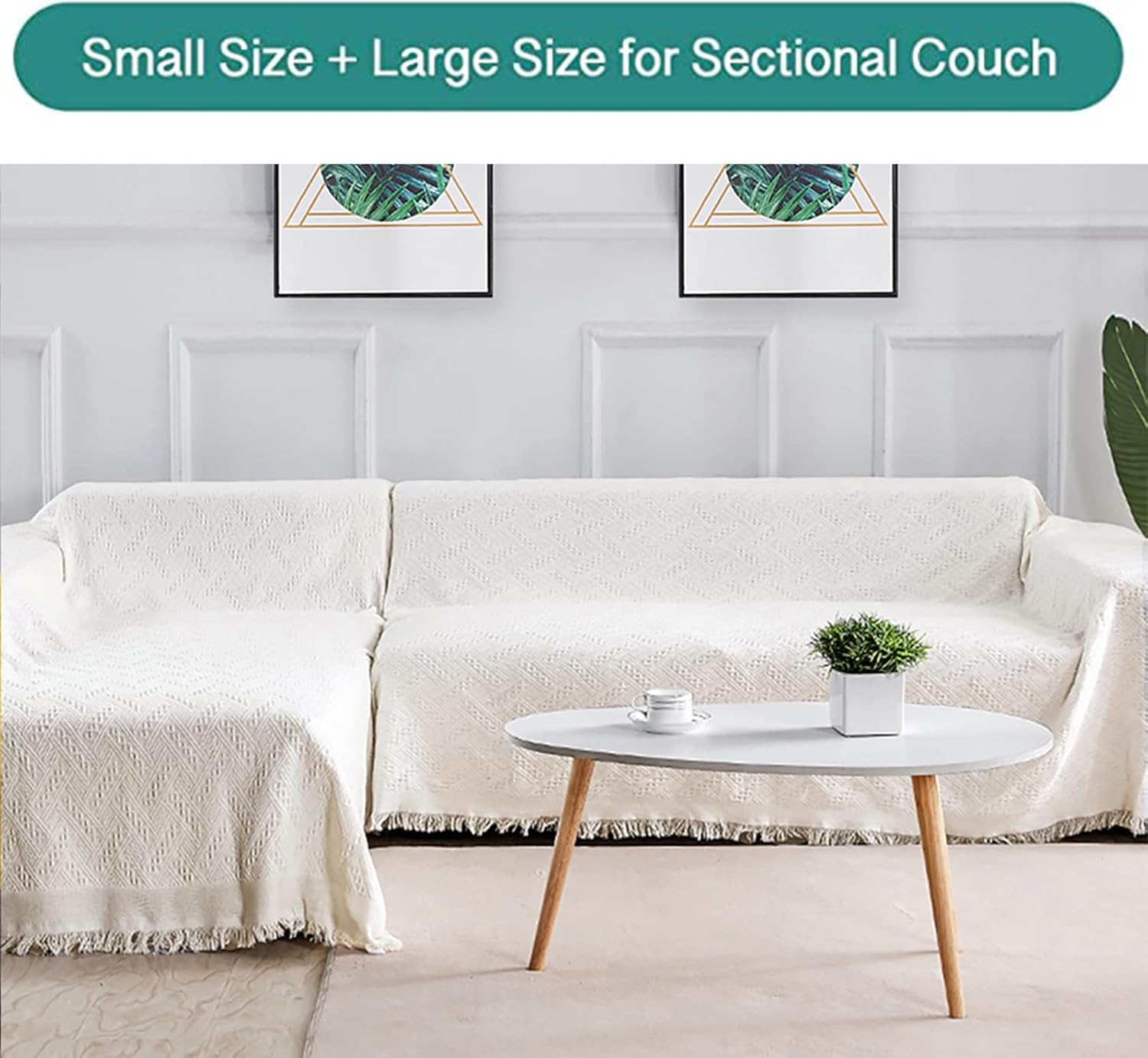 ROSE HOME FASHION Geometrical Sofa Cover, Couch Cover, Couch Covers for 3 Cushion Couch, Sectional Couch Covers, Sofa Covers for Living Room, Couch Covers for Dogs, Couch Protector(Large:Beige-White) : Everything Else