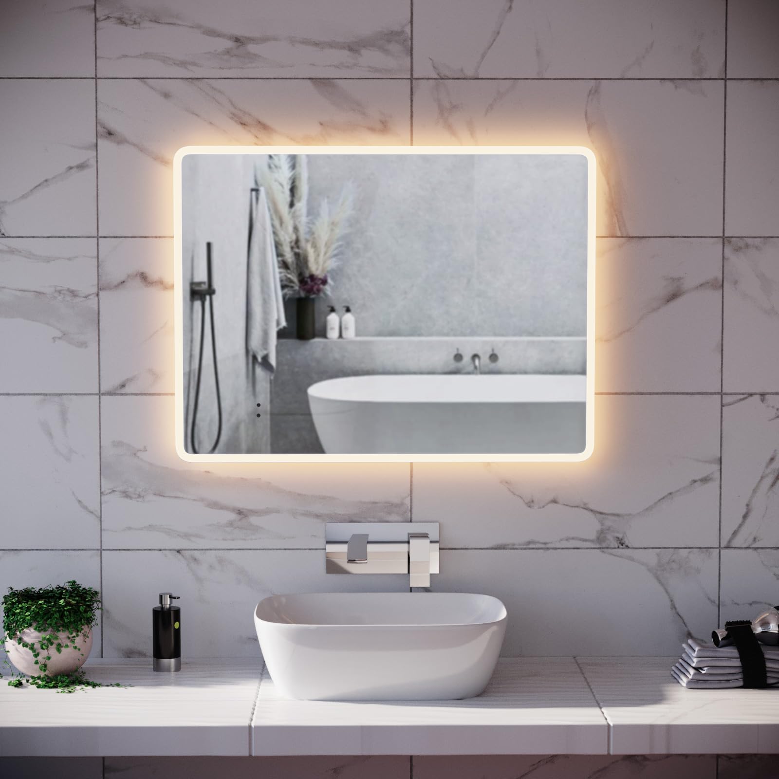 Nes Home Motion Sensor Bathroom LED Mirror Shaver Socket Demister 600 x 800mm