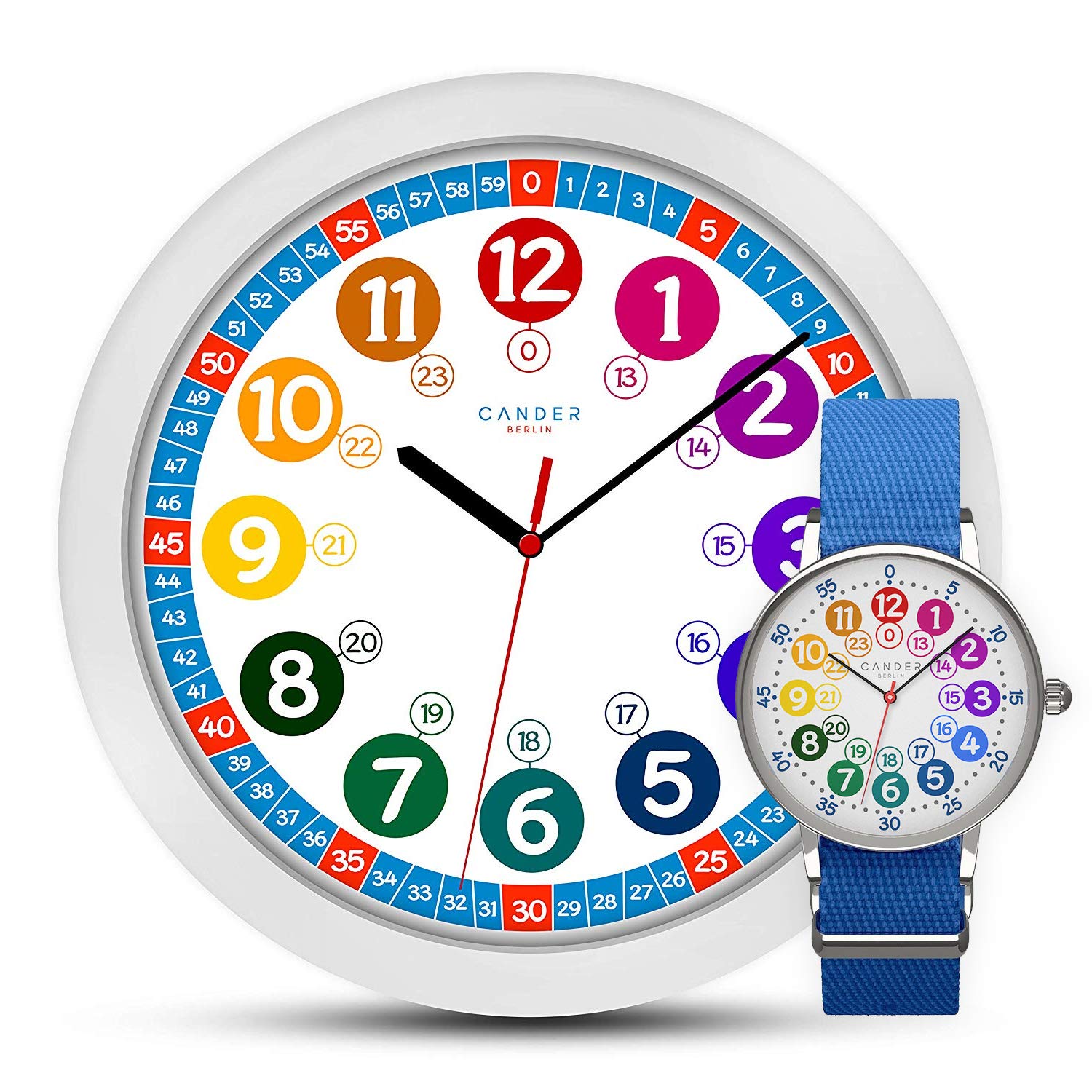 Cander Berlin MNU 1030 Kinderwanduhr Wanduhr und MNA 1030 J Armbanduhr Kinder Armbanduhr Kinderuhr Lernuhr Jungen