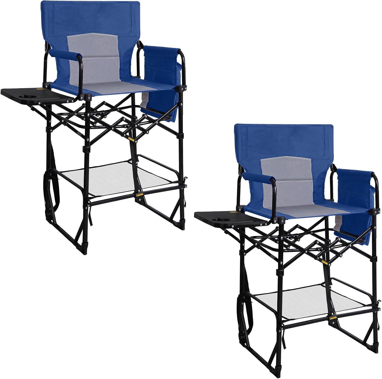 2Pcs Extra Tall Portable 30" Seat Height Folding Camping Chair Directors Chair High Foldable Bar Stool with Side Table for Makeup Artist, Sports Event, Craft Show, Supports 400LBS,Blue