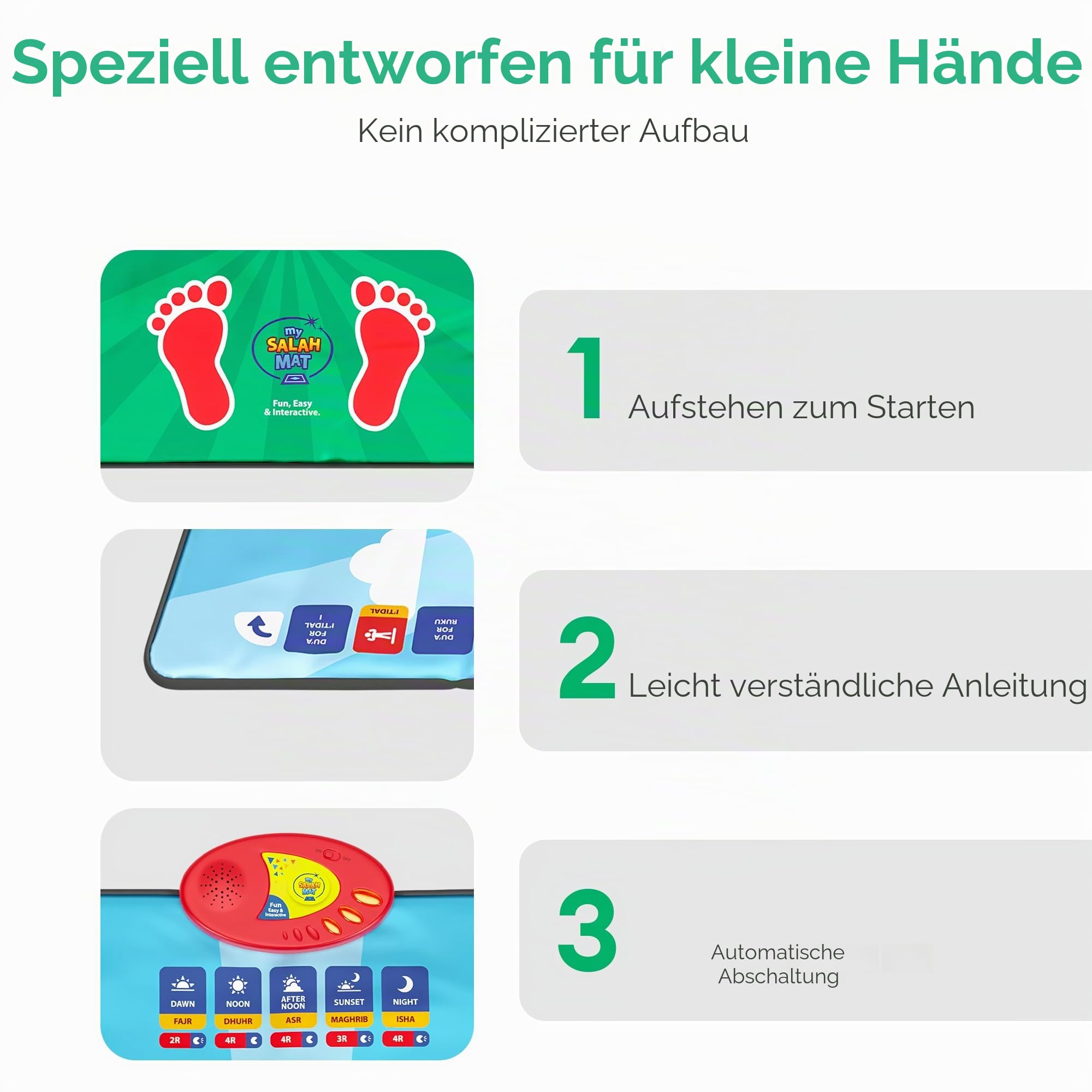 My Salah Mat Für Kinder – Intelligente interaktive Gebetsmatte zum Lernen von Salah, Sura, Wudu und Duas – islamische Gebetsmatte mit 10 Sprachen, Salah-Übersetzung, 25 Touch-Tasten und gepolsterter