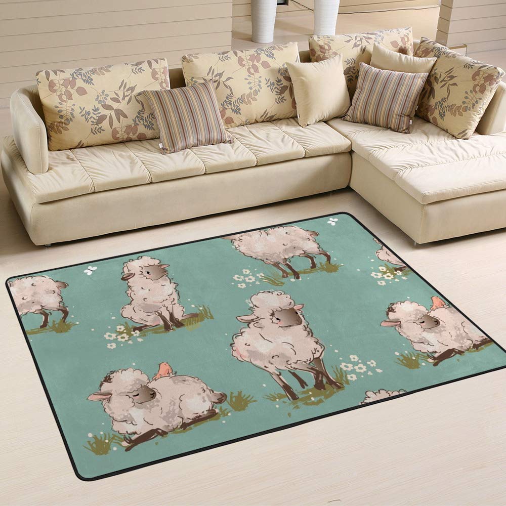Tapis de salon enfant moutons Ruchen - Grand format doux pour chambre et salle à manger