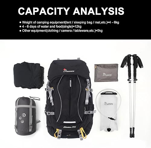 Miniatura 4 de MOUNTAINTOP Mochila de senderismo con marco interno de 60L con cubierta de lluvia Mochila de campamento al aire libre para hombres y mujeres