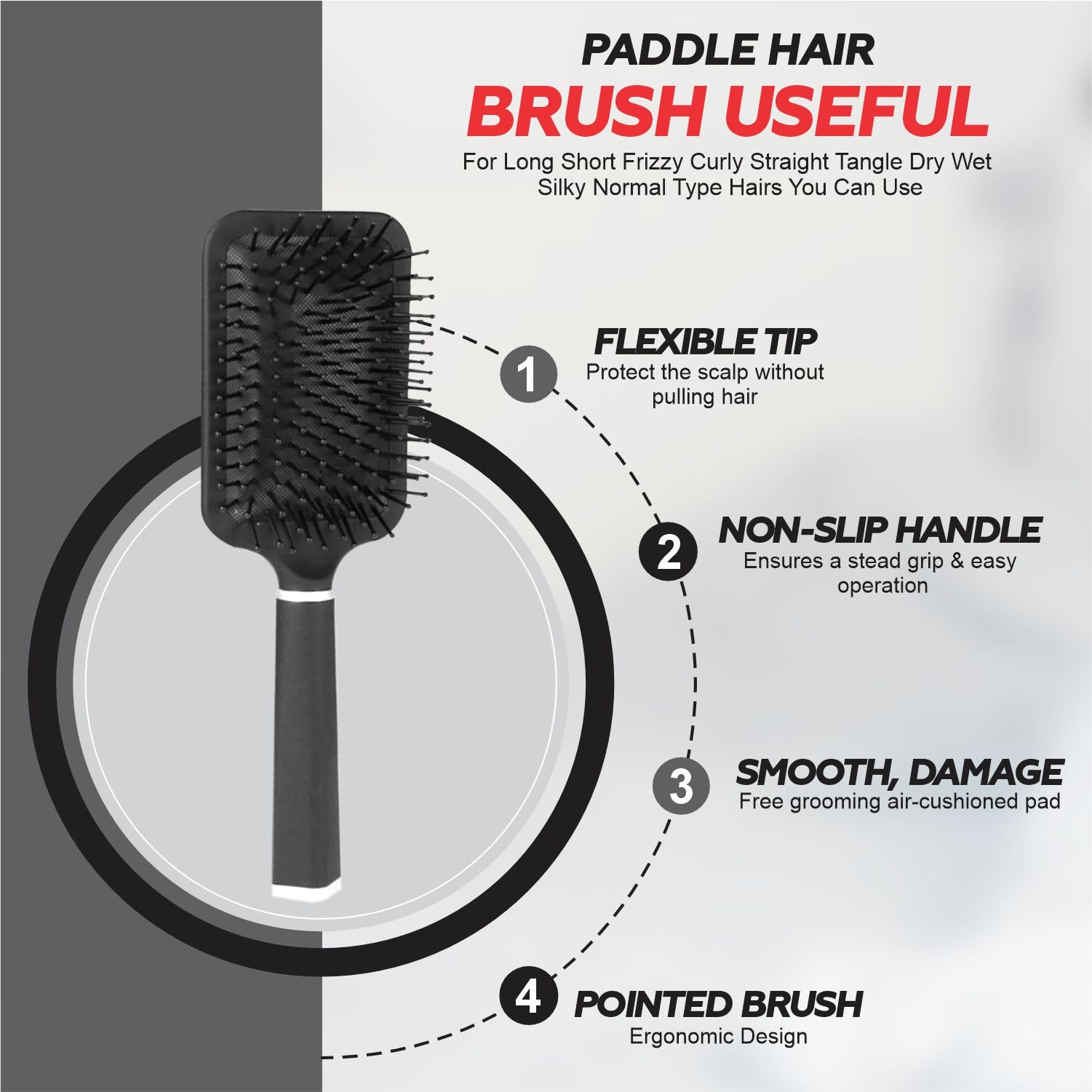 Paddle Hair Brush for Women Men & Kids Detangling Brush for Wet or Dry Hair- Anti Frizz, No Pull - Image 3