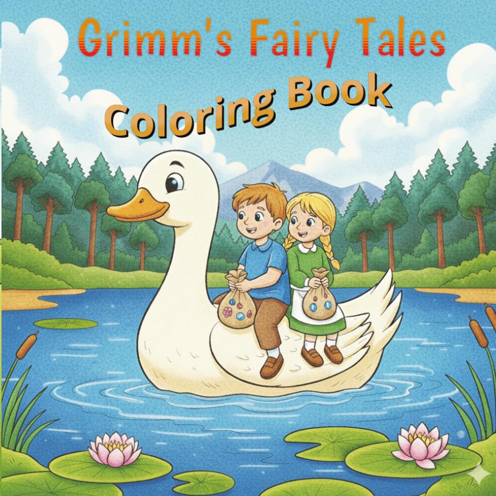 Grimm's Fairy Tales Coloring Book for Kids: 2-in-1 Storybook Coloring Pages | Hansel & Gretel and The Golden Goose | Single-Sided Pages for Children Ages 4-8