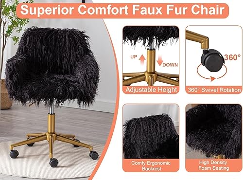 Miniatura 7 de Yoluckea Silla de escritorio moderna de piel sintética, silla de oficina en casa para mujeres, niñas y adolescentes, silla de escritorio negra