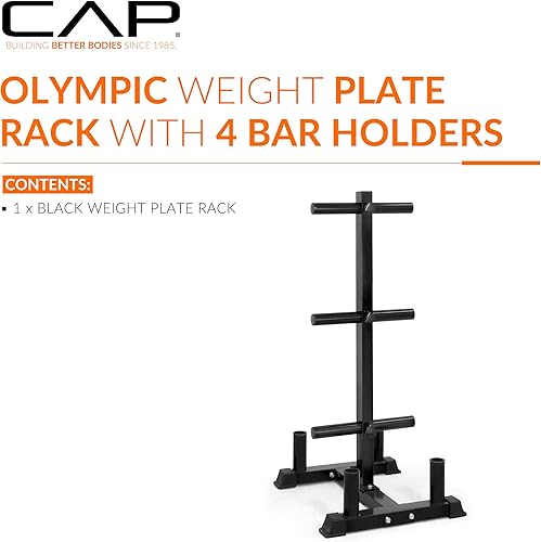 Miniatura 2 de CAP Barbell Olympic - Estante para árbol de placas de parachoques con 6 postes de pesas y 4 soportes de almacenamiento para mancuernas, organizador
