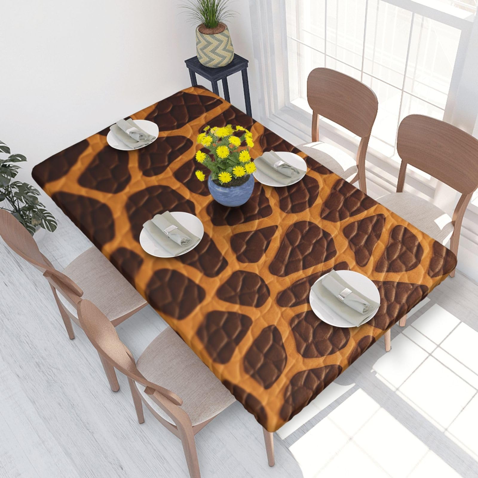 DCARSETCV Giraffe Print Printed 4FT Waterproof Tablecloth with Elastic Edged Protect & Decor Your Table, Oil-proof Washable Table Cloth Cover for Dinner Picnic Party