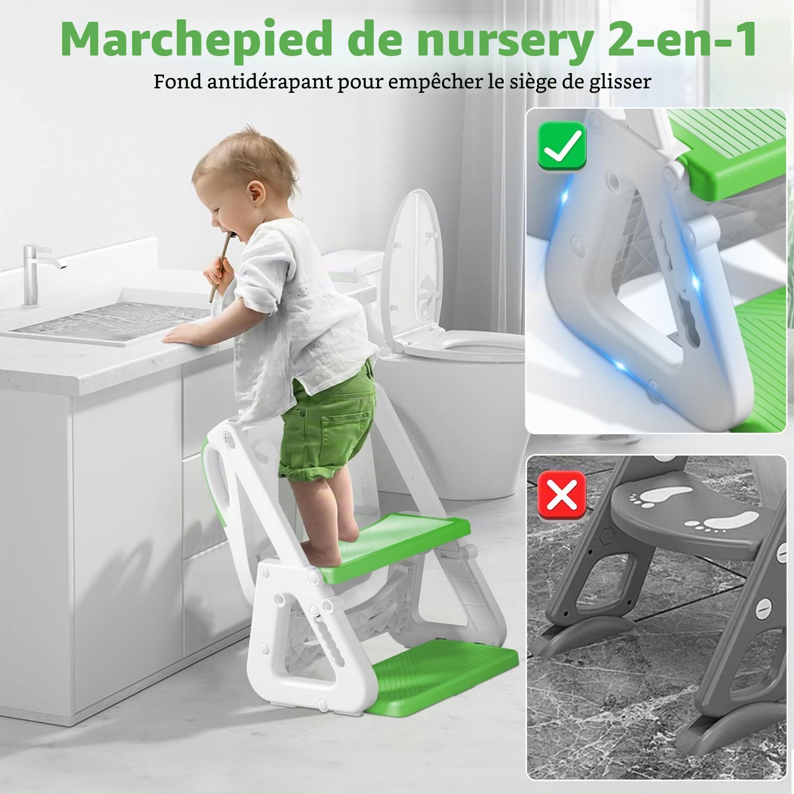Reducteur Toilette Enfant, Reducteur Wc Enfant,2 en 1 Rehausseur Toilette Enfant avec Coussin Anti-éclaboussures et Antidérapant,Tabouret d'escalier,Réducteurs de Toilettes Pliable et Réglable
