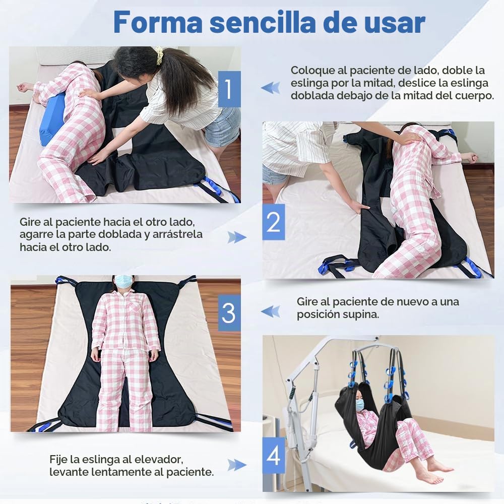 Ir al baño Cinturón Elevadores Paciente Levantamiento médico Equipos Bariatric Hándicap Elevación Cómoda Honda Cinturón transferencia médica con soporte de cuatro puntos Sling cuerpo completo (negro)
