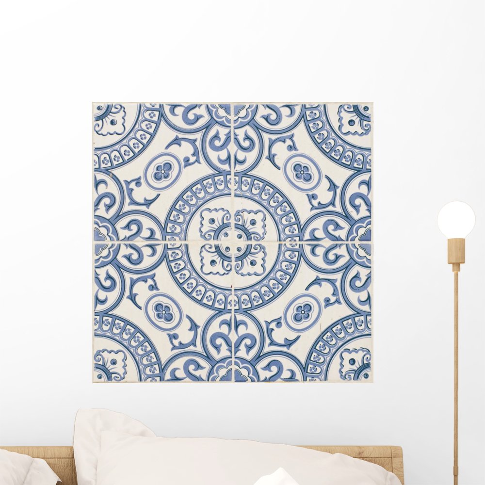 Wallmonkeys Seamless Traditional Portuguese Building Tile Wall Decal Peel and Stick Graphic WM303906 (18 in H x 18 in W)