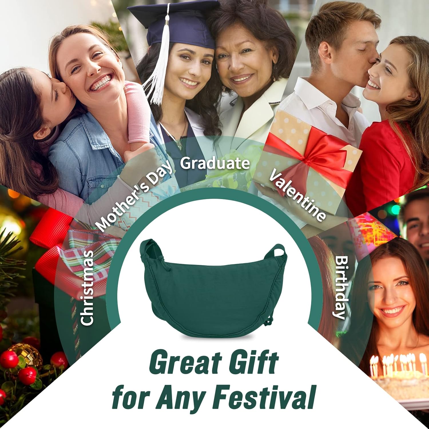 Nylon Crescent Crossbody Bag for Women Purses Trendy Men,Small Travel Sling Bag Hobo - Image 7