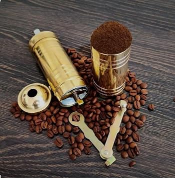 HOME El Yapımı Pirinç Kahve Değirmeni, 22 cm, Osmanlı Tarzı, Manuel Türk Kahve ve Baharat Öğütücü, Dekoratif Mutfak Aksesuarı, 100 gr Kapasiteli