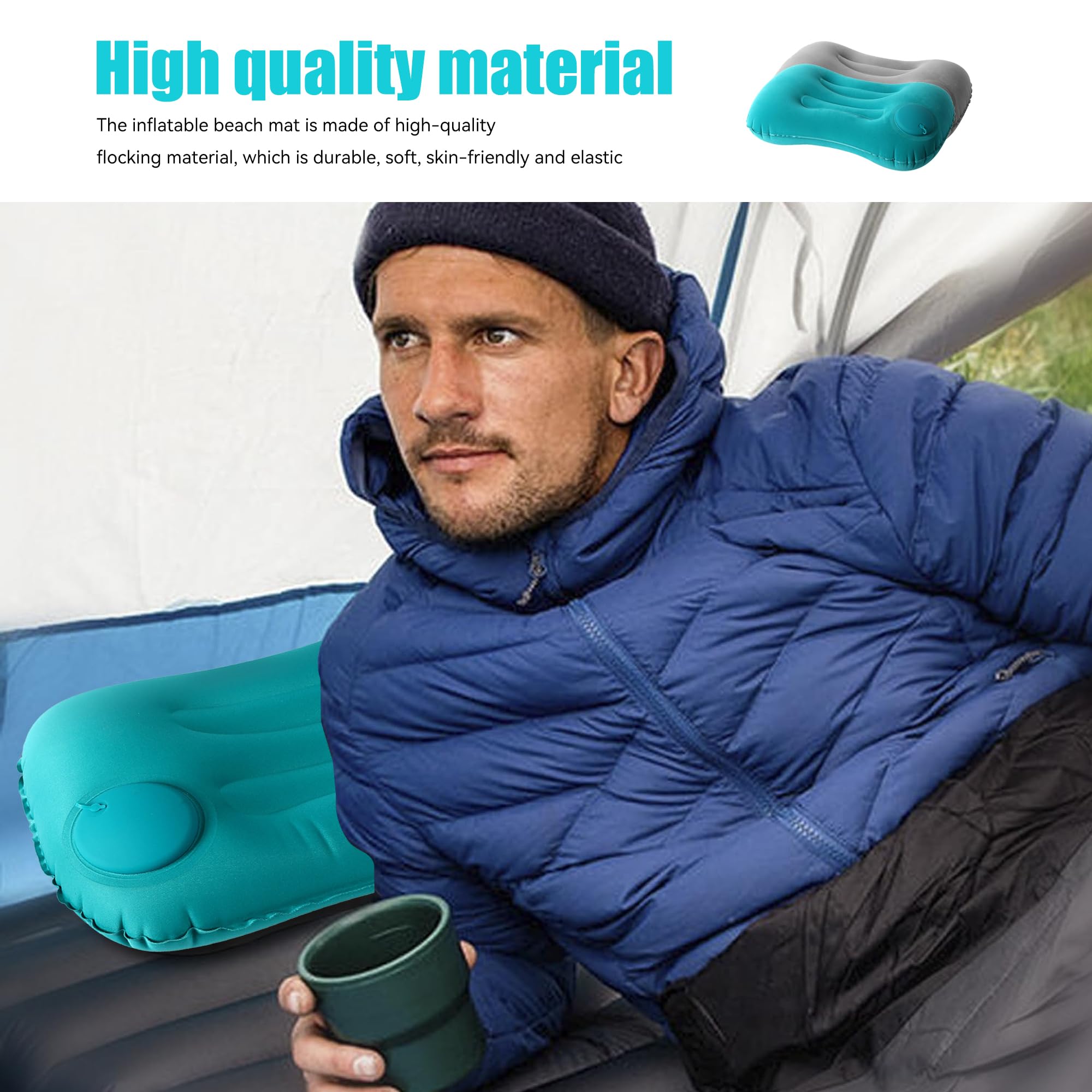 JAADU 2 PCS Almohada Hinchable, Almohada de Playa Hinchable, Diseño Ergonómico Almohada para Viaje, Compresible, Compacta, Almohada Inflable para Camping, Playa, Viajes, Oficina