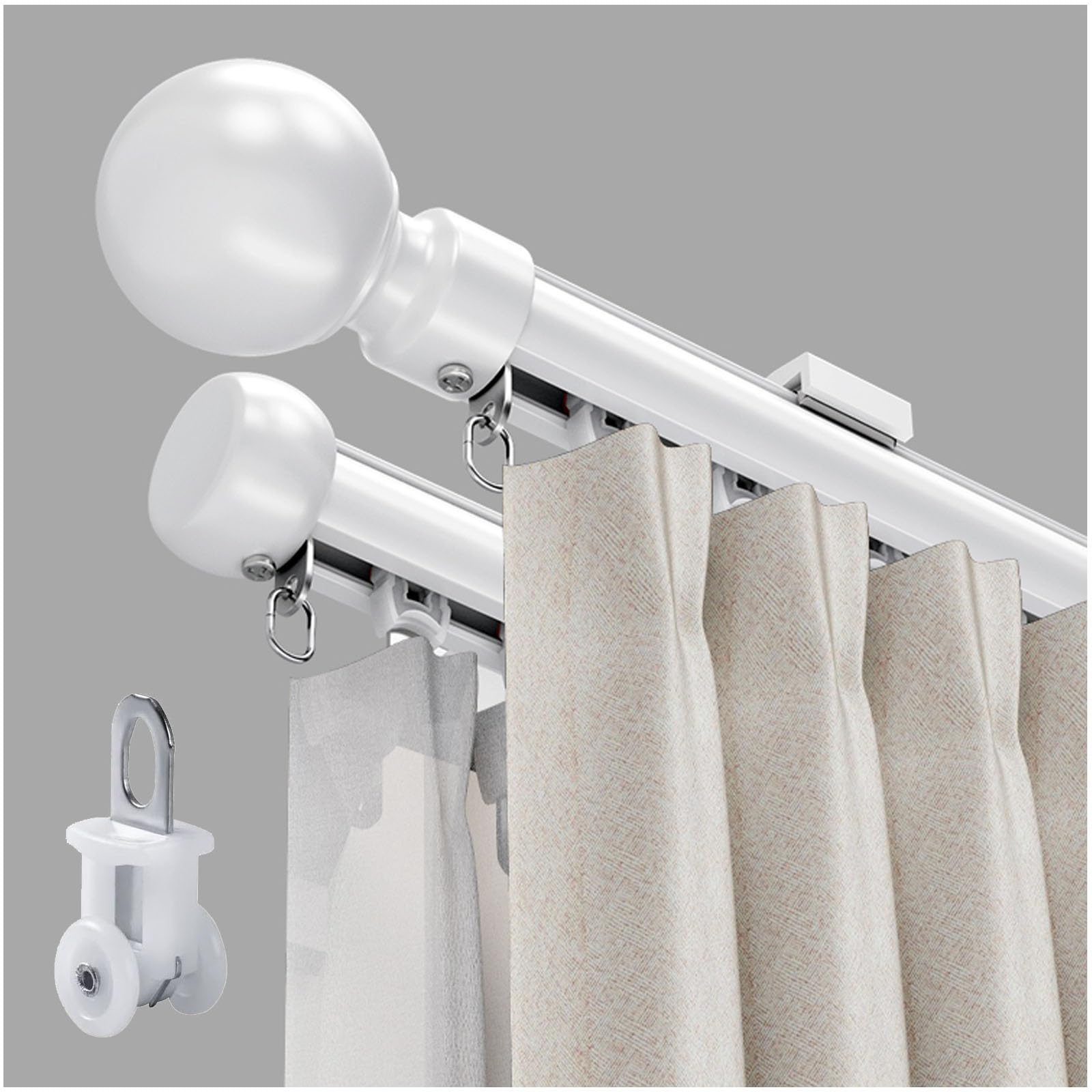 WQPMNYG Heavy Duty Aluminum Double Curtain Rod 180cm Silent Sliding Curtain Track for Windows Drapes Room Dividers - Ideal for Living Room Bedroom Hotel (White 50-1500 cm)