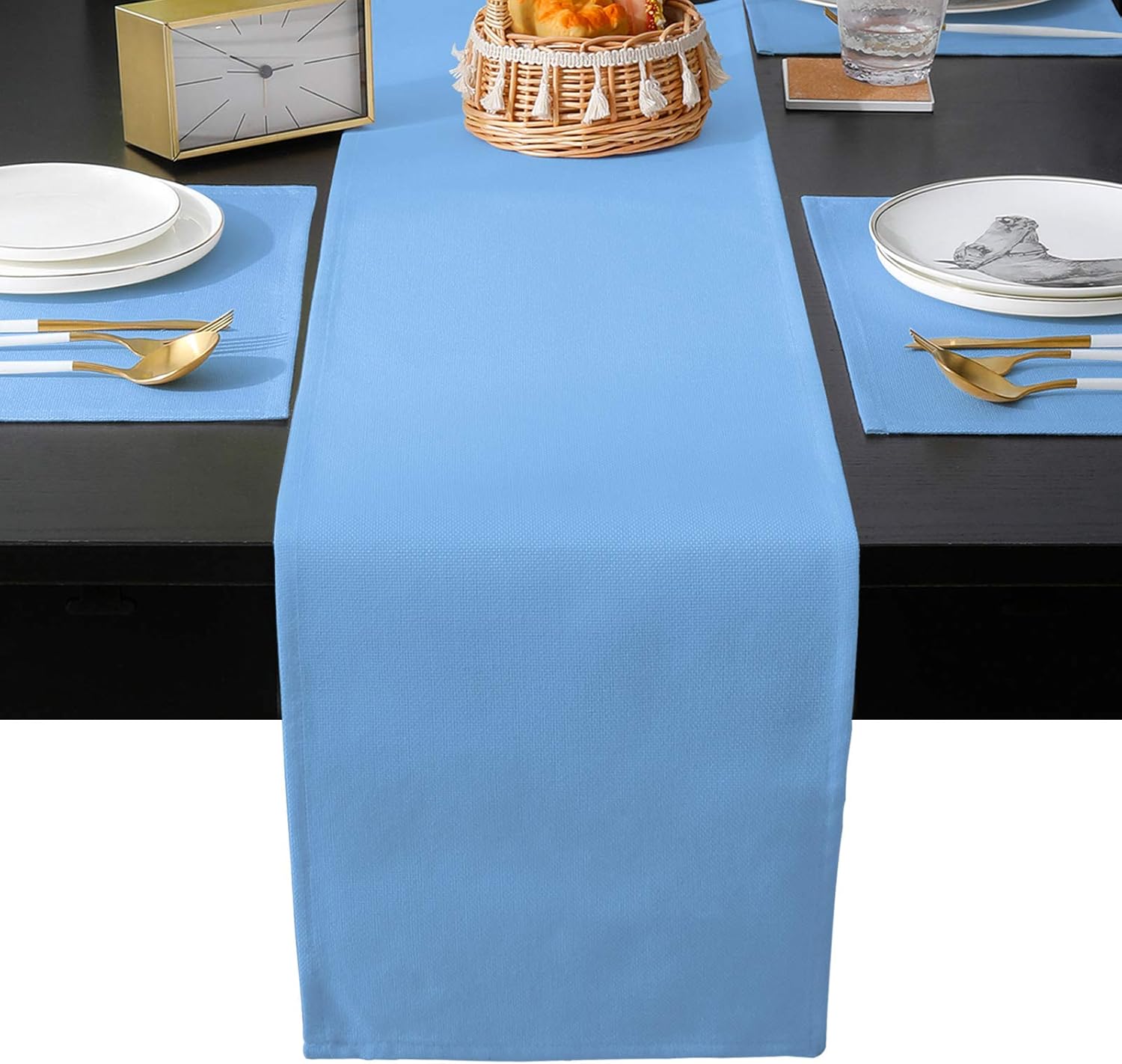 YOKOU Table Runner and Placemats Set 4 Pack,Baby Blue Cotton Linen Dining Table Decoration Washable Tabletop for Home Decor Daily Use