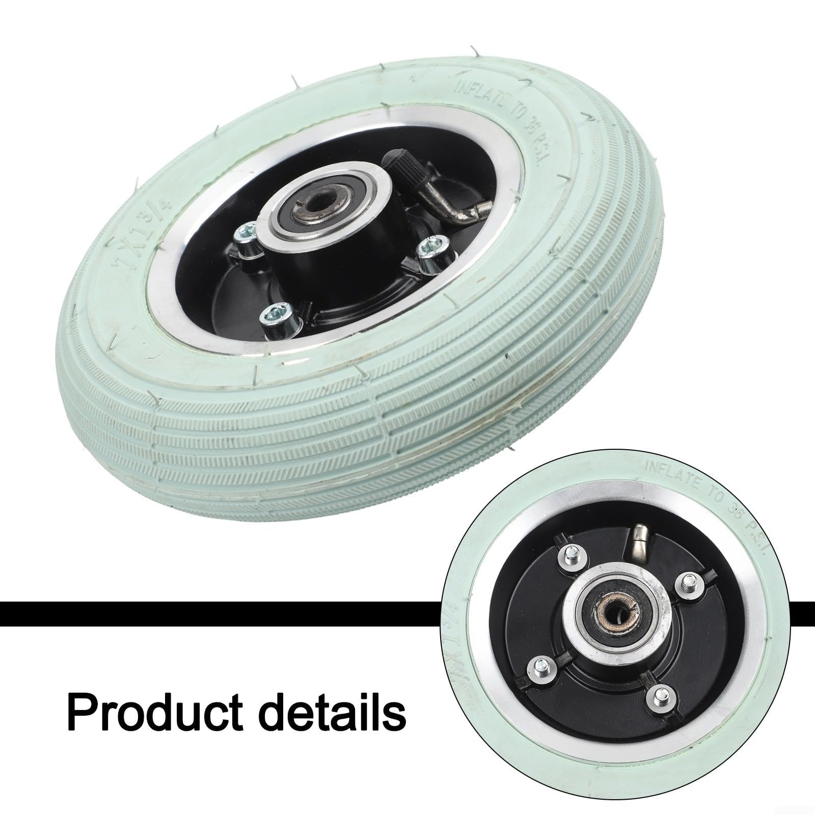 Rueda delantera eléctrica de repuesto para silla de ruedas de 7 pulgadas, neumático gris de 7 x 1 3/4 con borde de aluminio, 8 mm/10 mm para cubo (negro 8 mm)